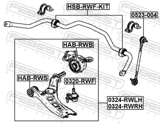 Lagerung, Lenker Vorderachse vor der Achse FEBEST HAB-RWS Bild Lagerung, Lenker Vorderachse vor der Achse FEBEST HAB-RWS