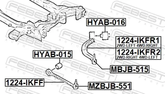 Lagerung, Lenker Vorderachse unten vor der Achse FEBEST HYAB-015 Bild Lagerung, Lenker Vorderachse unten vor der Achse FEBEST HYAB-015