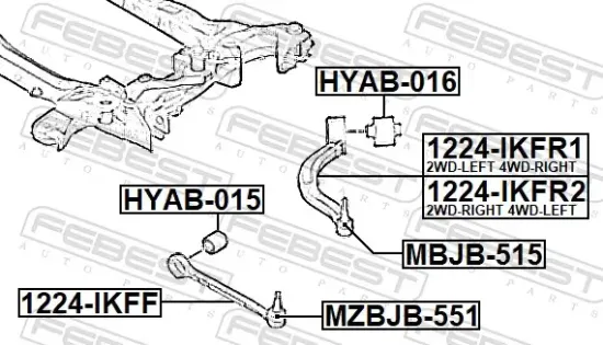 Lagerung, Lenker hinter der Achse Vorderachse unten FEBEST HYAB-016 Bild Lagerung, Lenker hinter der Achse Vorderachse unten FEBEST HYAB-016