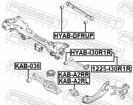 Lagerung, Lenker Hinterachse oben innen FEBEST HYAB-I30R1R Bild Lagerung, Lenker Hinterachse oben innen FEBEST HYAB-I30R1R