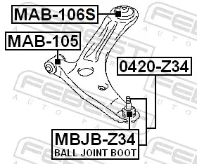 Lagerung, Lenker hinter der Achse Vorderachse FEBEST MAB-106S Bild Lagerung, Lenker hinter der Achse Vorderachse FEBEST MAB-106S