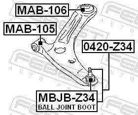 Lagerung, Lenker hinten Vorderachse unten FEBEST MAB-106 Bild Lagerung, Lenker hinten Vorderachse unten FEBEST MAB-106