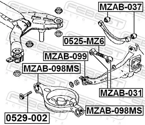 Lagerung, Lenker Hinterachse unten innen außen FEBEST MZAB-098MS Bild Lagerung, Lenker Hinterachse unten innen außen FEBEST MZAB-098MS