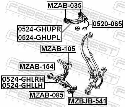 Lagerung, Lenker hinten Vorderachse unten FEBEST MZAB-105 Bild Lagerung, Lenker hinten Vorderachse unten FEBEST MZAB-105
