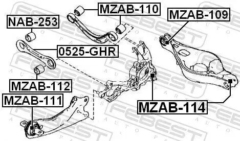Lagerung, Lenker Hinterachse unten hinten innen FEBEST MZAB-109 Bild Lagerung, Lenker Hinterachse unten hinten innen FEBEST MZAB-109