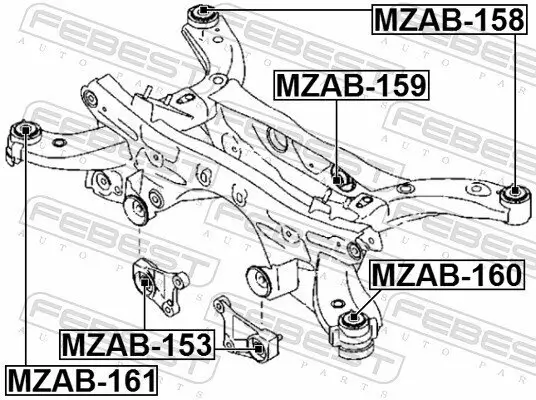 Lagerung, Achskörper Hinterachse vorne links FEBEST MZAB-160 Bild Lagerung, Achskörper Hinterachse vorne links FEBEST MZAB-160