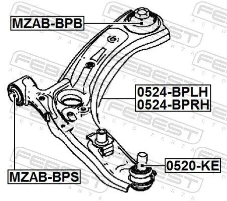 Lagerung, Lenker Vorderachse vor der Achse FEBEST MZAB-BPS Bild Lagerung, Lenker Vorderachse vor der Achse FEBEST MZAB-BPS