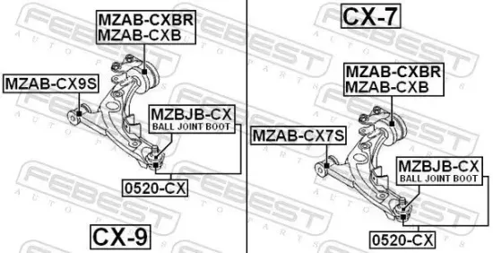 Lagerung, Lenker Vorderachse unten links FEBEST MZAB-CXB Bild Lagerung, Lenker Vorderachse unten links FEBEST MZAB-CXB