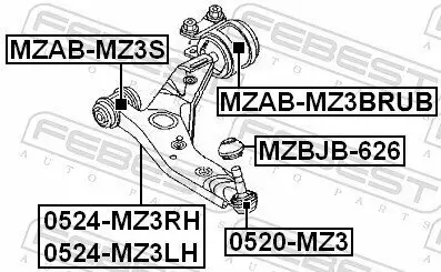 Lagerung, Lenker hinten Vorderachse unten FEBEST MZAB-MZ3BRUB Bild Lagerung, Lenker hinten Vorderachse unten FEBEST MZAB-MZ3BRUB