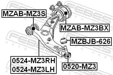 Lagerung, Lenker hinten Vorderachse unten FEBEST MZAB-MZ3BX Bild Lagerung, Lenker hinten Vorderachse unten FEBEST MZAB-MZ3BX