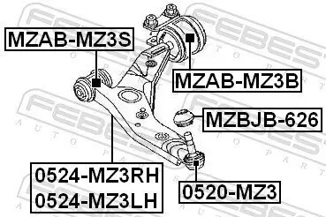 Lagerung, Lenker hinten Vorderachse unten FEBEST MZAB-MZ3B Bild Lagerung, Lenker hinten Vorderachse unten FEBEST MZAB-MZ3B