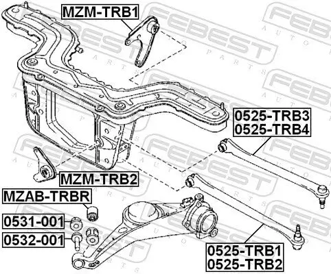 Lagerung, Differential hinten Hinterachse oben FEBEST MZM-TRB1 Bild Lagerung, Differential hinten Hinterachse oben FEBEST MZM-TRB1