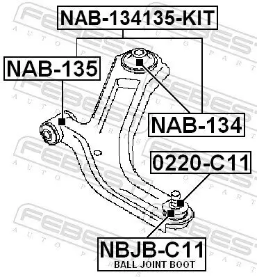 Lagerung, Lenker Vorderachse unten hinten vorne innen FEBEST NAB-134135-KIT Bild Lagerung, Lenker Vorderachse unten hinten vorne innen FEBEST NAB-134135-KIT