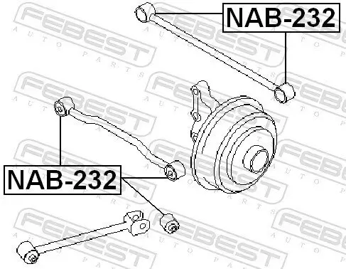 Lagerung, Lenker innen Hinterachse vor der Achse hinter der Achse außen FEBEST NAB-232 Bild Lagerung, Lenker innen Hinterachse vor der Achse hinter der Achse außen FEBEST NAB-232