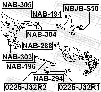 Lagerung, Achskörper Hinterachse Mitte FEBEST NAB-305 Bild Lagerung, Achskörper Hinterachse Mitte FEBEST NAB-305