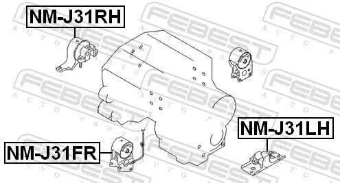 Lagerung, Motor vorne rechts FEBEST NM-J31RH Bild Lagerung, Motor vorne rechts FEBEST NM-J31RH