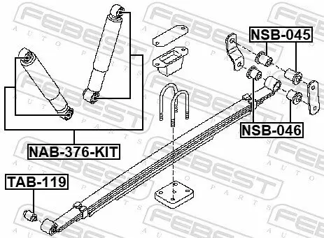 Lagerbuchse, Blattfeder an Federauge hinter der Achse FEBEST NSB-046 Bild Lagerbuchse, Blattfeder an Federauge hinter der Achse FEBEST NSB-046
