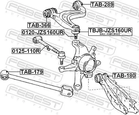 Lagerung, Lenker innen Hinterachse unten FEBEST TAB-180 Bild Lagerung, Lenker innen Hinterachse unten FEBEST TAB-180