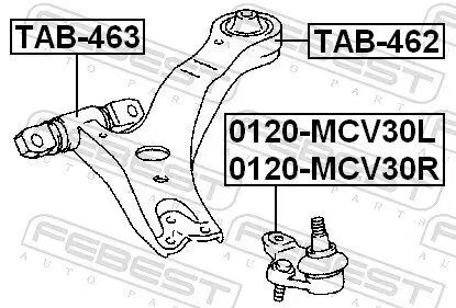 Lagerung, Lenker vorne innen Vorderachse unten FEBEST TAB-463 Bild Lagerung, Lenker vorne innen Vorderachse unten FEBEST TAB-463
