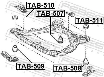 Lagerung, Hilfsrahmen/Aggregateträger hinten rechts oben vorne hinten links FEBEST TAB-511 Bild Lagerung, Hilfsrahmen/Aggregateträger hinten rechts oben vorne hinten links FEBEST TAB-511