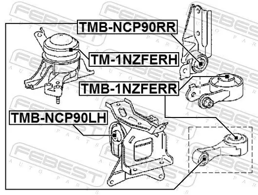 Lagerung, Motor unten hinten FEBEST TMB-1NZFERR Bild Lagerung, Motor unten hinten FEBEST TMB-1NZFERR