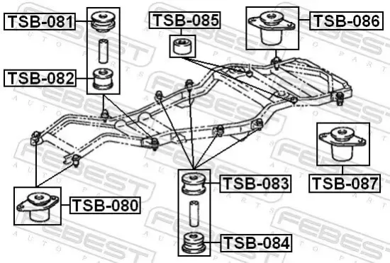 Lagerung, Fahrzeugrahmen vorne FEBEST TSB-080 Bild Lagerung, Fahrzeugrahmen vorne FEBEST TSB-080