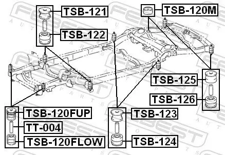 Lagerung, Fahrzeugrahmen FEBEST TSB-120FUP Bild Lagerung, Fahrzeugrahmen FEBEST TSB-120FUP