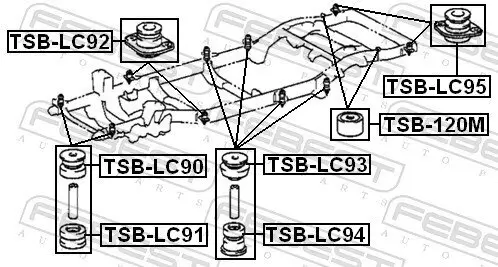 Lagerung, Fahrzeugrahmen hinten 1. Reihe FEBEST TSB-LC95 Bild Lagerung, Fahrzeugrahmen hinten 1. Reihe FEBEST TSB-LC95