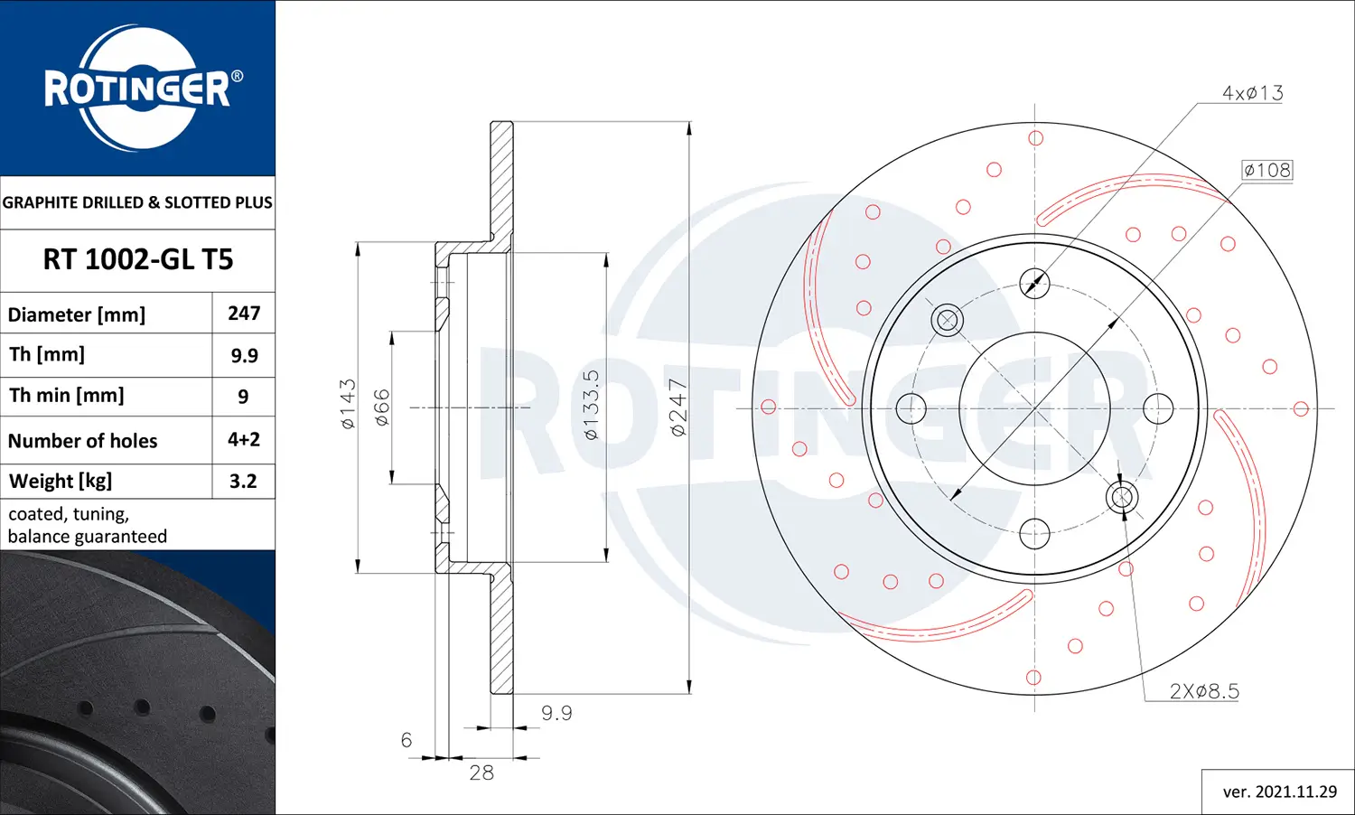 Bremsscheibe Vorderachse ROTINGER RT 1002-GL T5