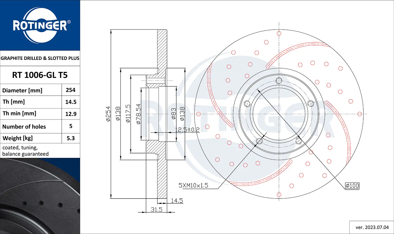 Bremsscheibe Vorderachse ROTINGER RT 1006-GL T5