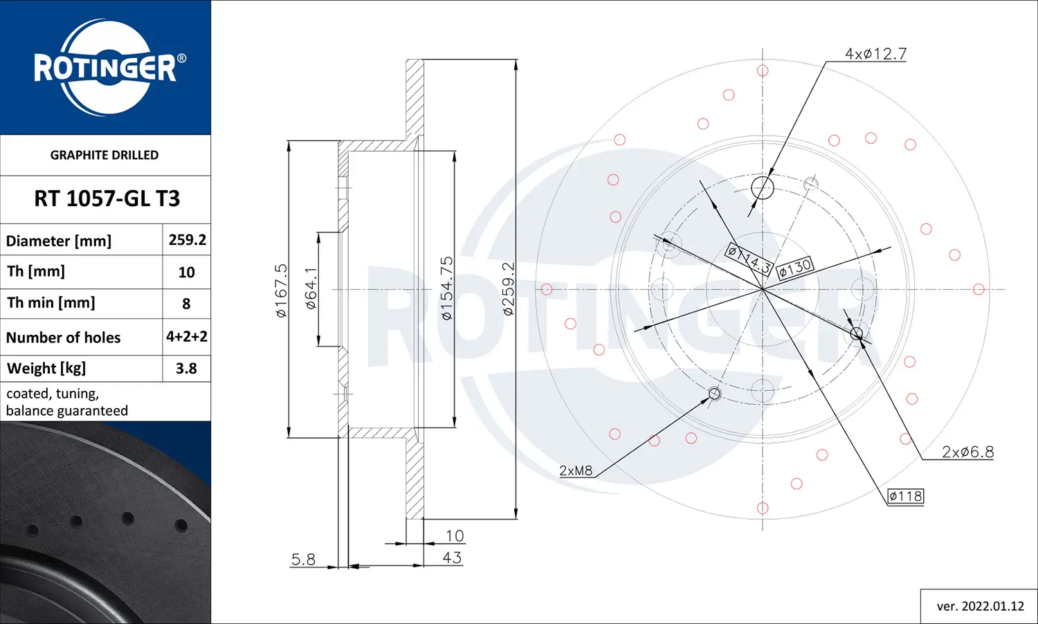 Bremsscheibe Hinterachse ROTINGER RT 1057-GL T3