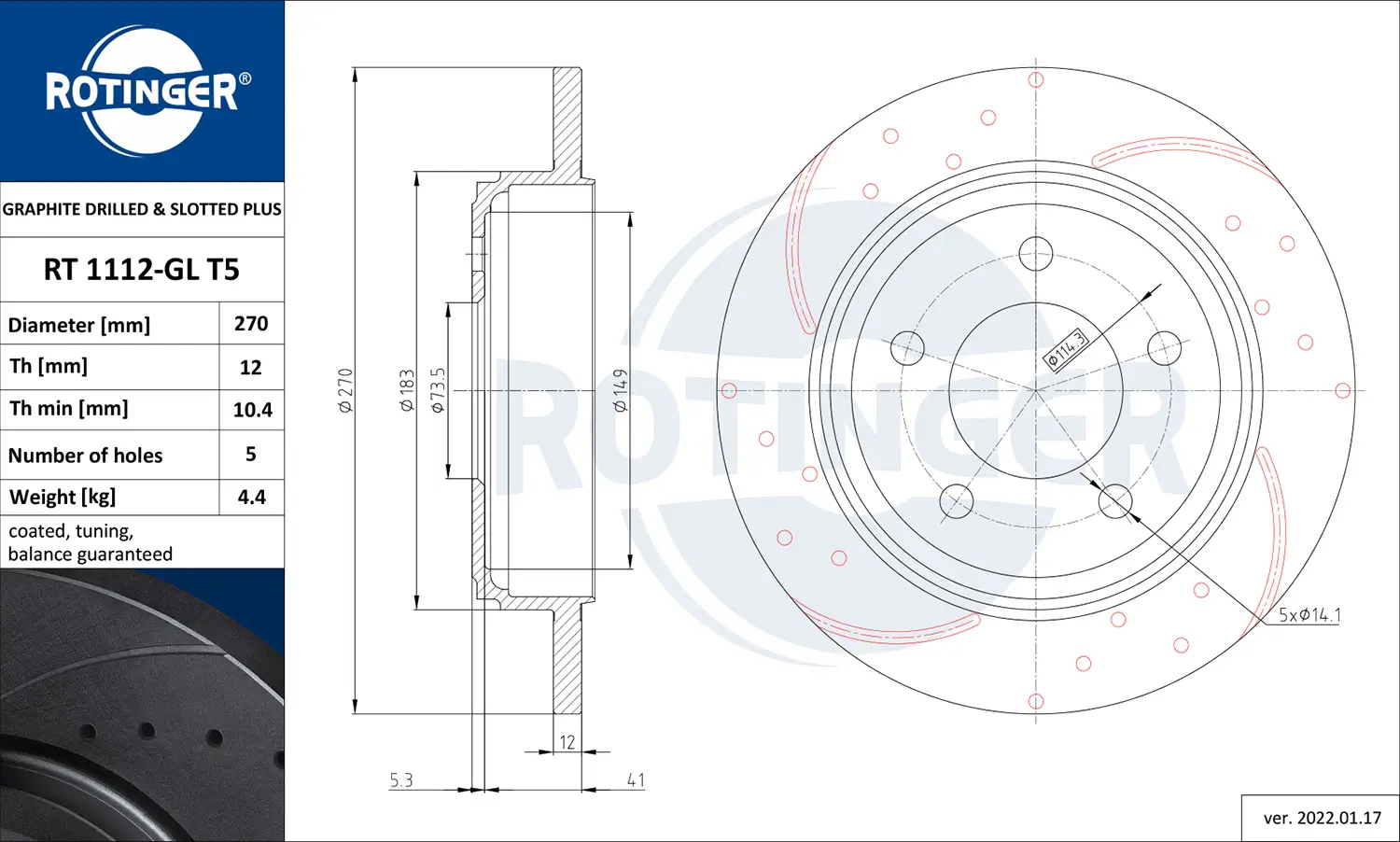 Bremsscheibe Hinterachse ROTINGER RT 1112-GL T5