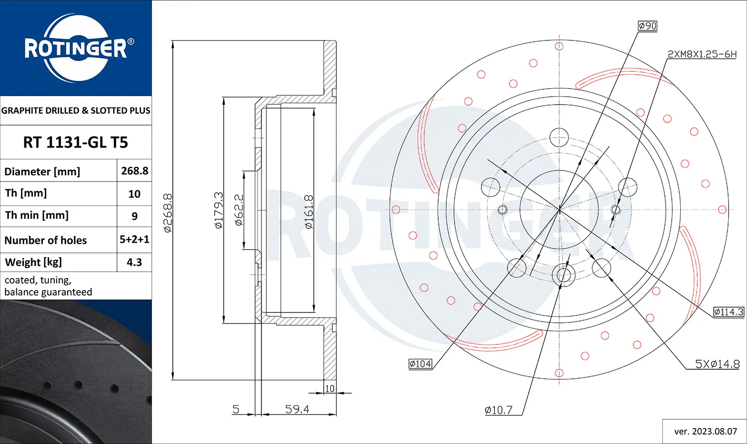 Bremsscheibe Hinterachse ROTINGER RT 1131-GL T5