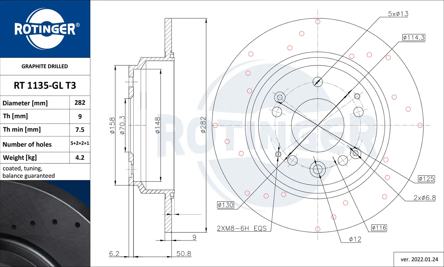 Bremsscheibe Hinterachse ROTINGER RT 1135-GL T3