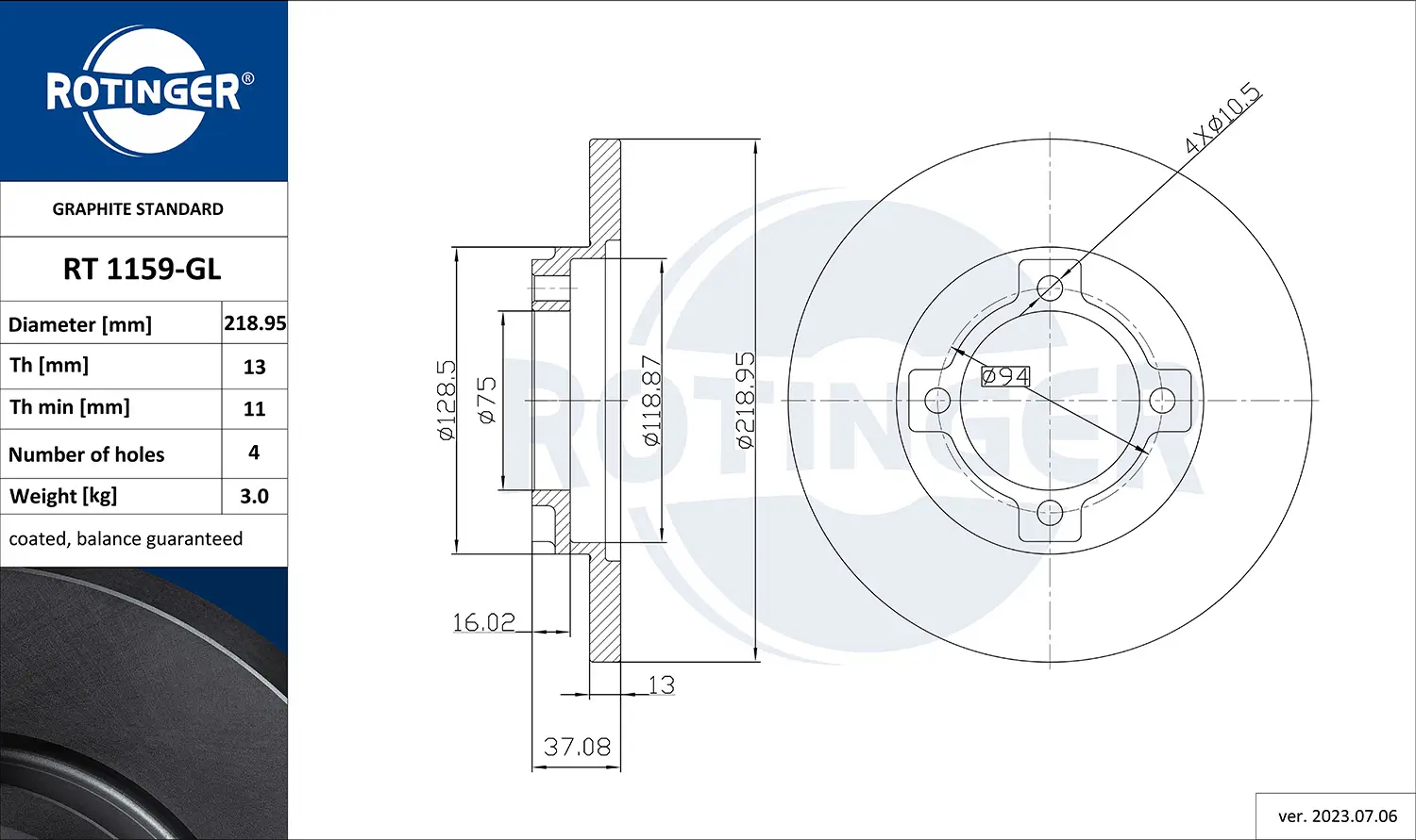 Bremsscheibe Vorderachse ROTINGER RT 1159-GL