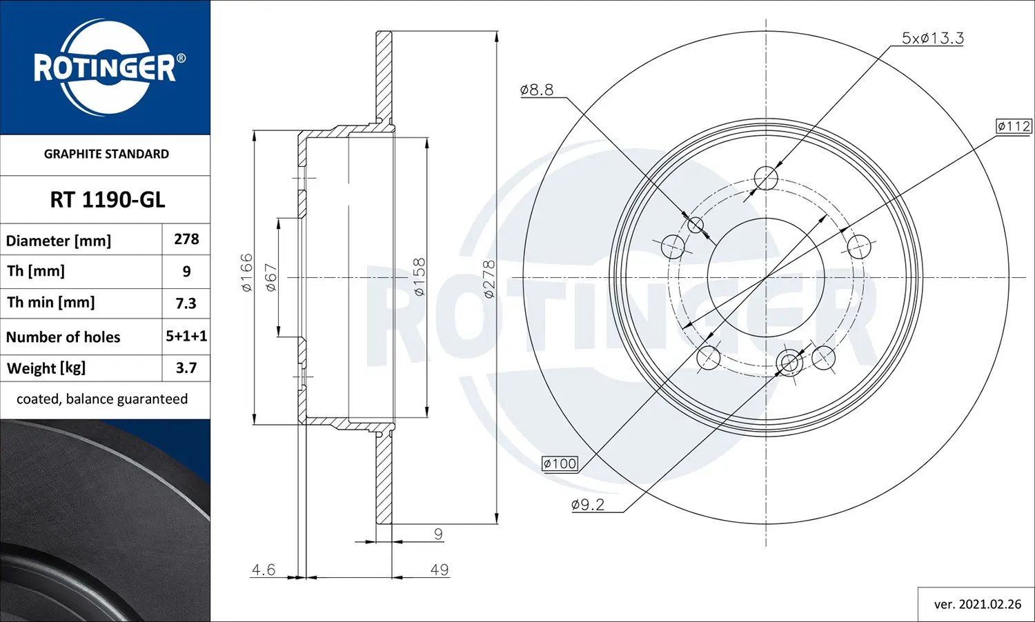 Bremsscheibe Hinterachse ROTINGER RT 1190-GL