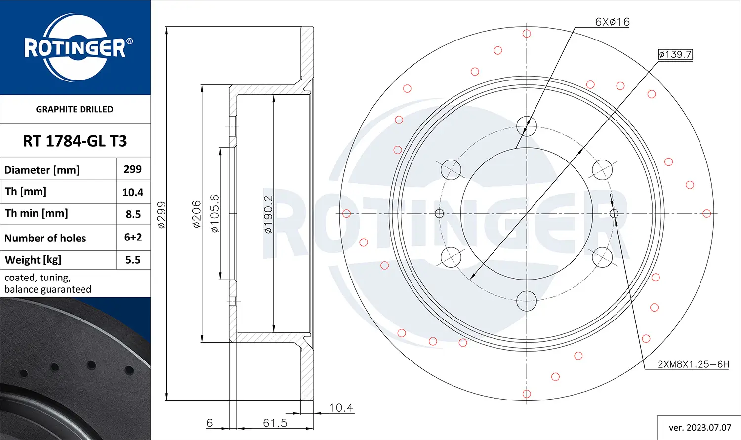Bremsscheibe Hinterachse ROTINGER RT 1196-GL T3