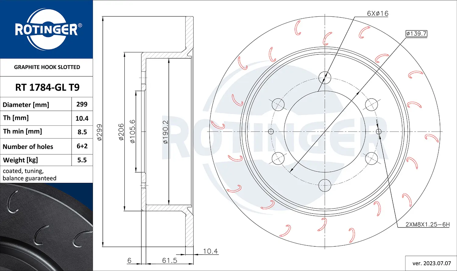 Bremsscheibe Hinterachse ROTINGER RT 1196-GL T9