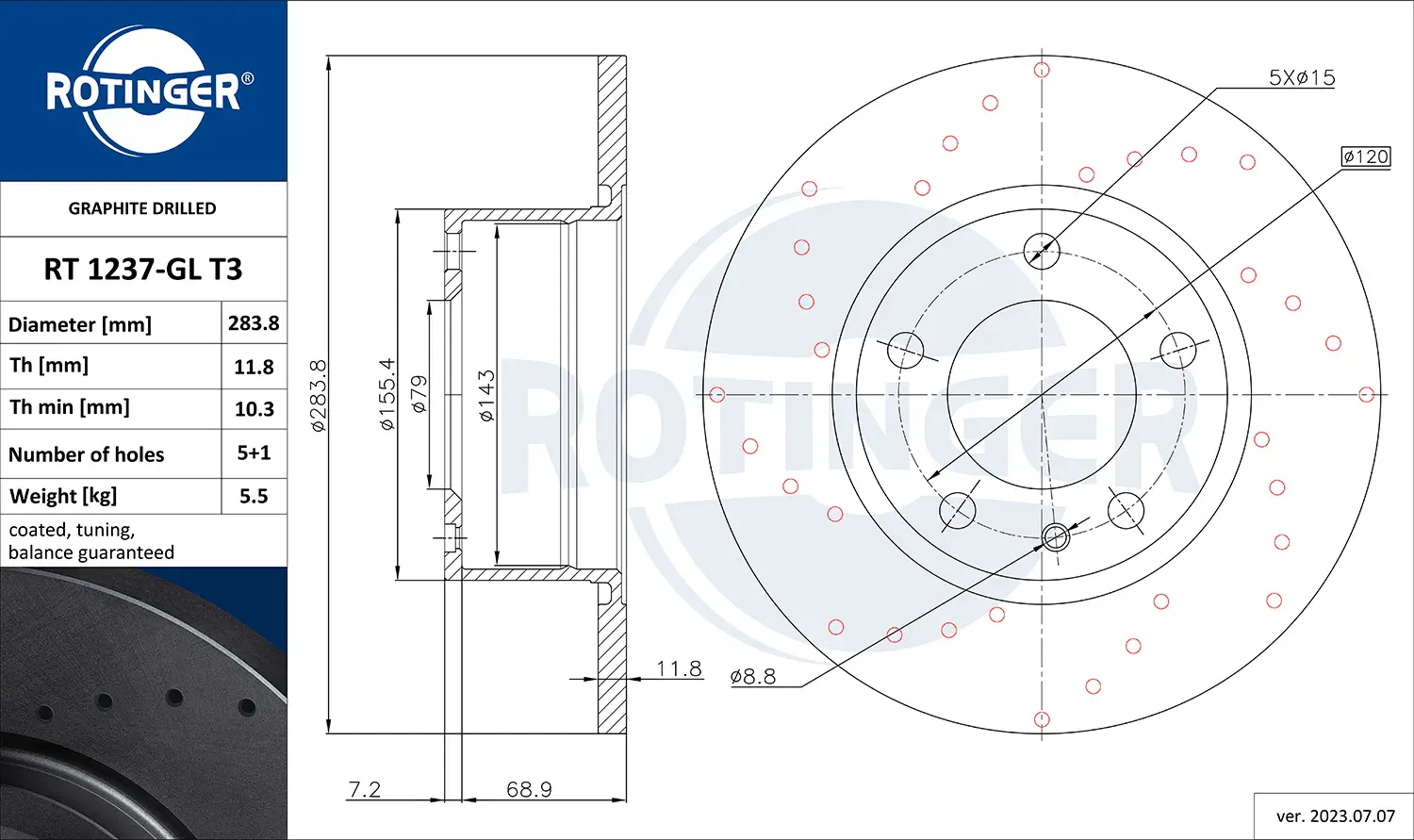 Bremsscheibe Vorderachse ROTINGER RT 1237-GL T3
