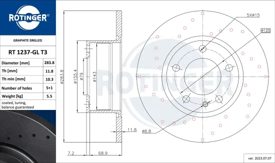 Bremsscheibe Vorderachse ROTINGER RT 1237-GL T3 Bild Bremsscheibe Vorderachse ROTINGER RT 1237-GL T3