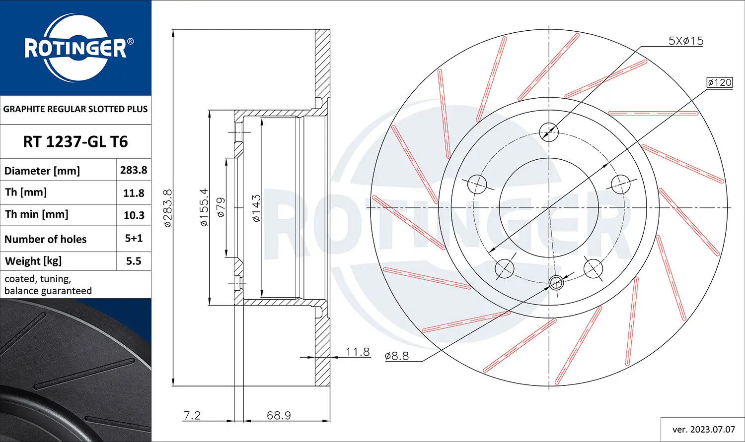 Bremsscheibe Vorderachse ROTINGER RT 1237-GL T6