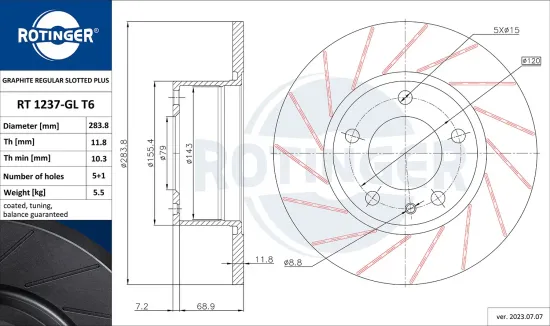 Bremsscheibe Vorderachse ROTINGER RT 1237-GL T6 Bild Bremsscheibe Vorderachse ROTINGER RT 1237-GL T6