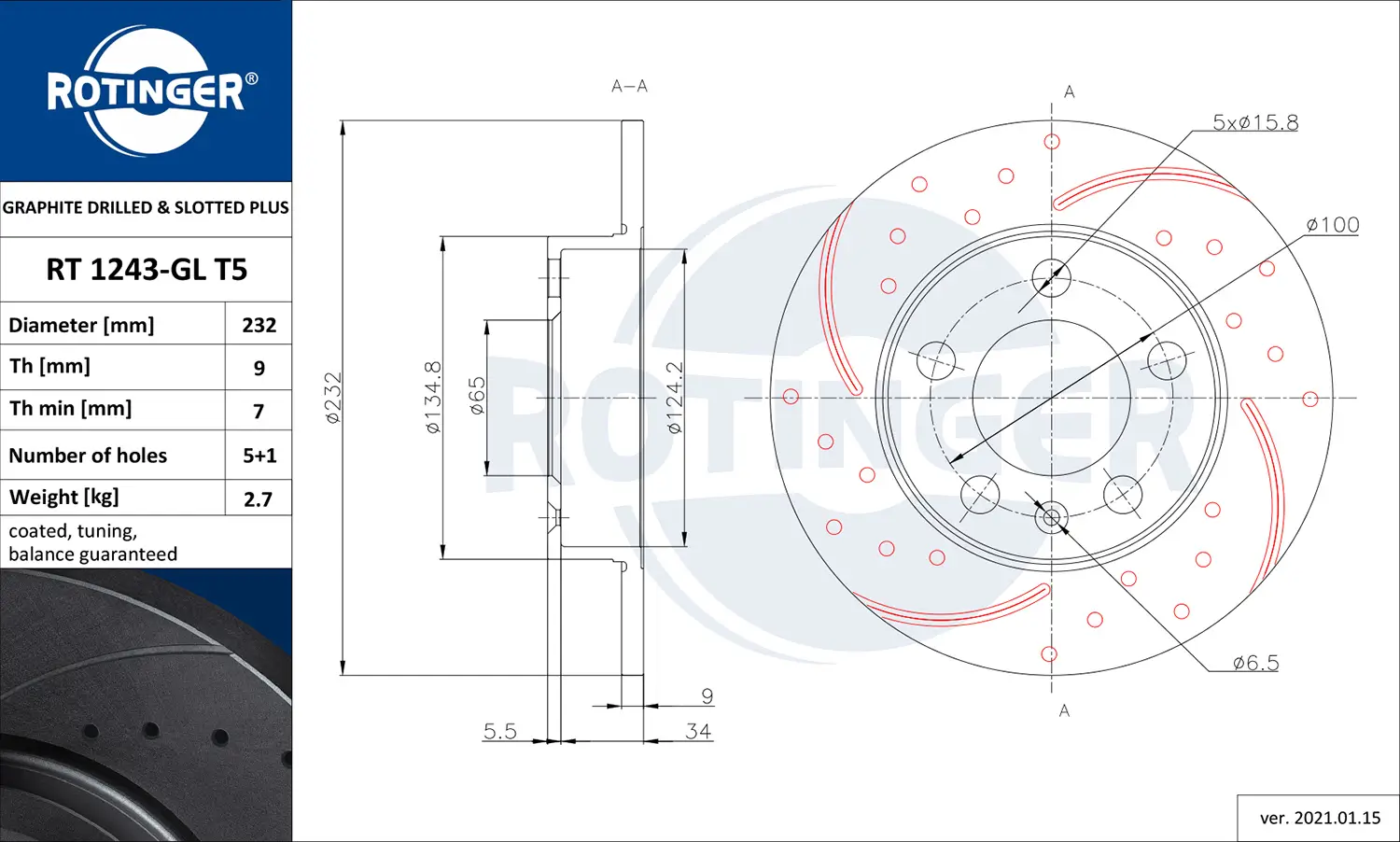 Bremsscheibe ROTINGER RT 1243-GL T5