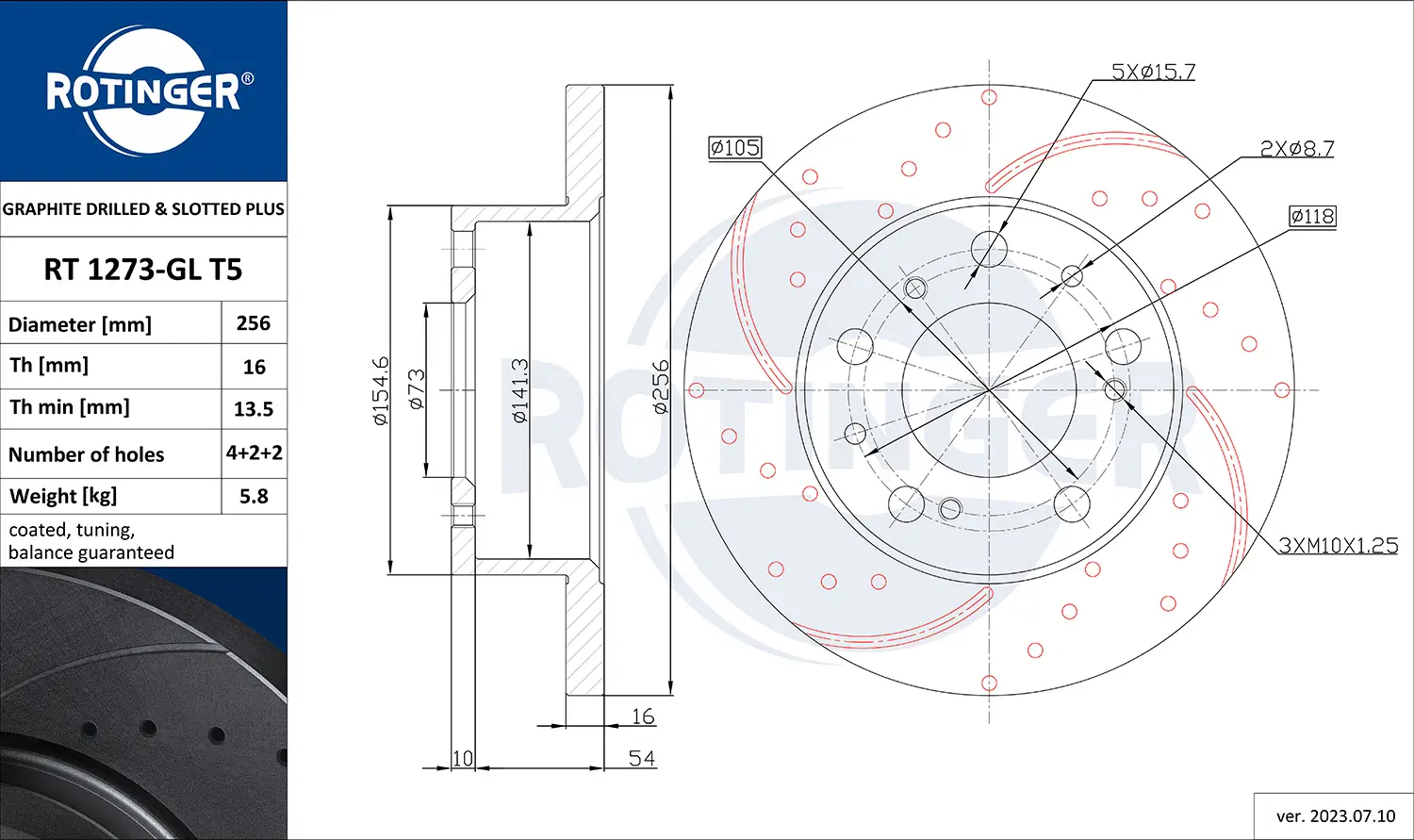 Bremsscheibe Vorderachse ROTINGER RT 1273-GL T5