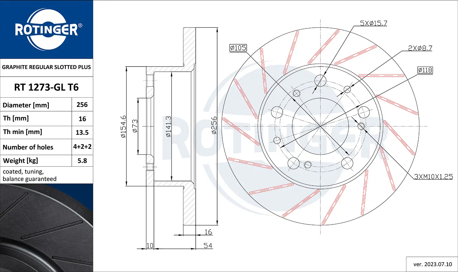 Bremsscheibe Vorderachse ROTINGER RT 1273-GL T6