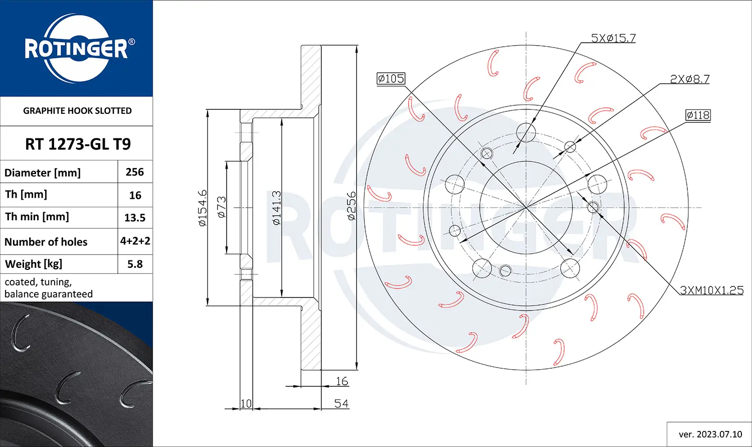 Bremsscheibe Vorderachse ROTINGER RT 1273-GL T9
