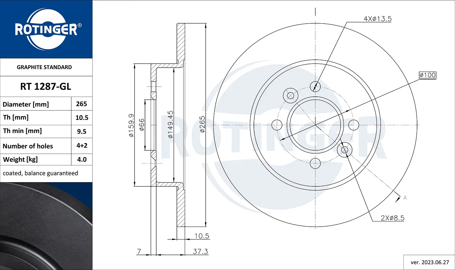 Bremsscheibe Hinterachse ROTINGER RT 1287-GL