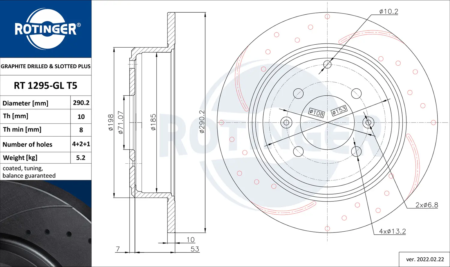 Bremsscheibe Hinterachse ROTINGER RT 1295-GL T5