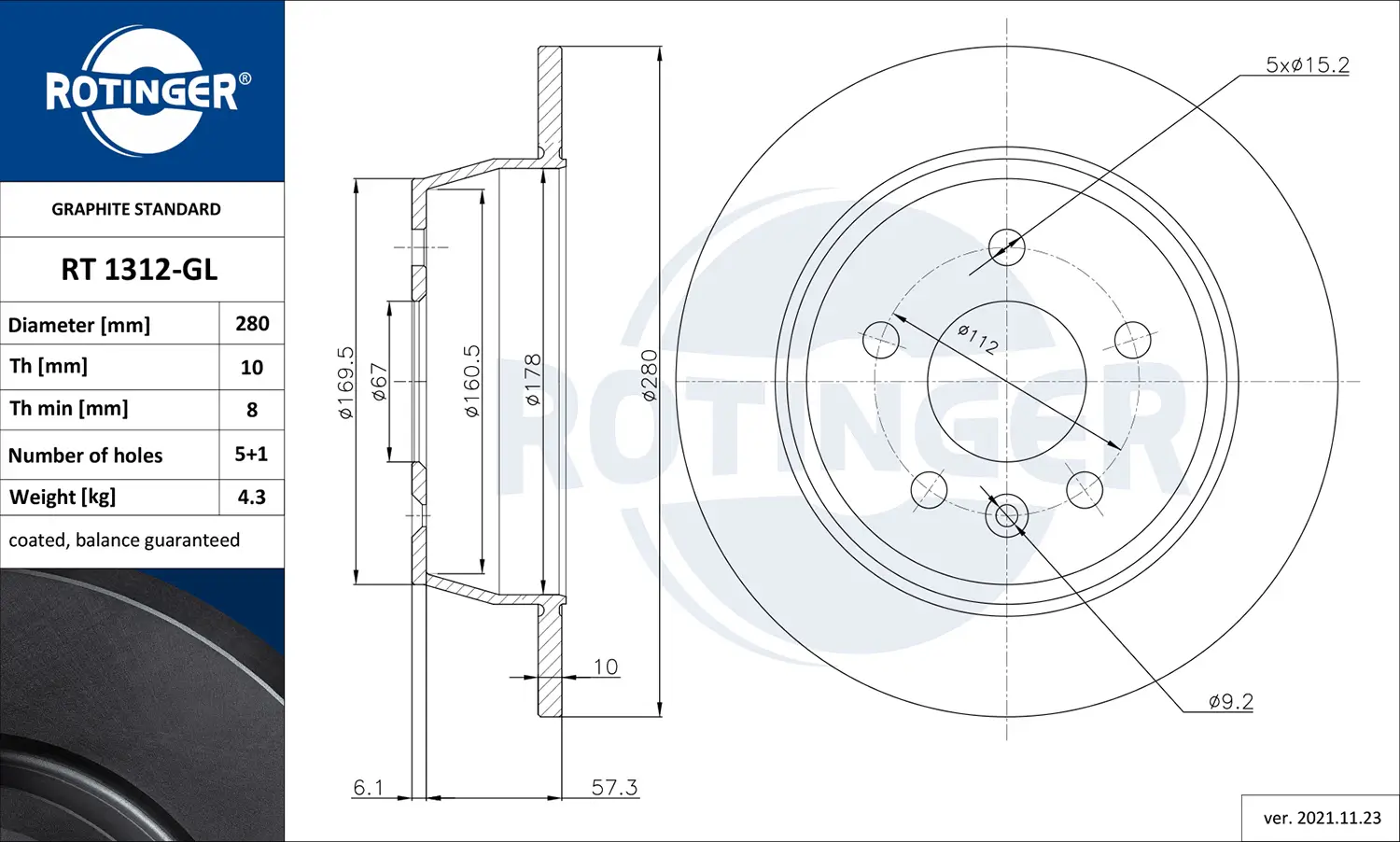 Bremsscheibe Hinterachse ROTINGER RT 1312-GL