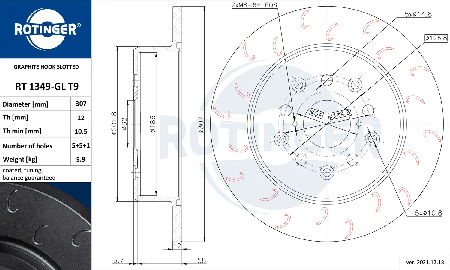 Bremsscheibe Hinterachse ROTINGER RT 1349-GL T9